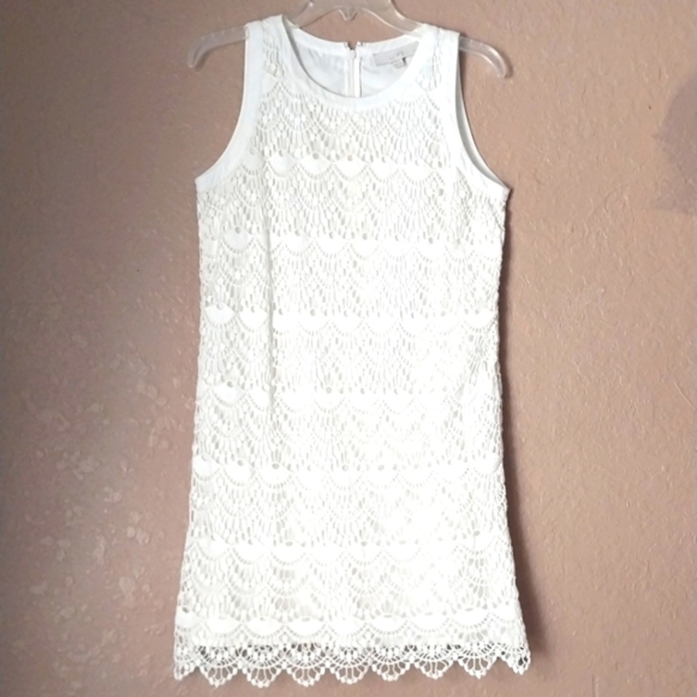 LOFT Dress Sheath Whìte Crochet Lace ScallopTheme Size 6P